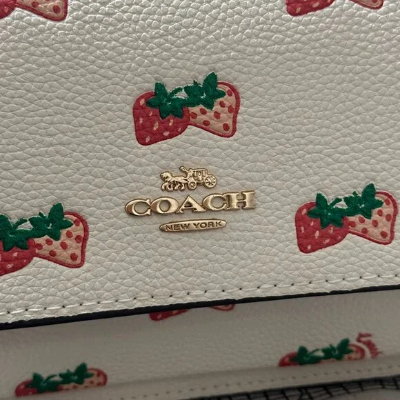 Coach Strawberry Print White Flap Shoulder Bag - Picture 3 of 9